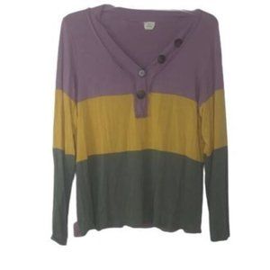 Blue Buttercup Striped Colorblock Casual Burnout Henley